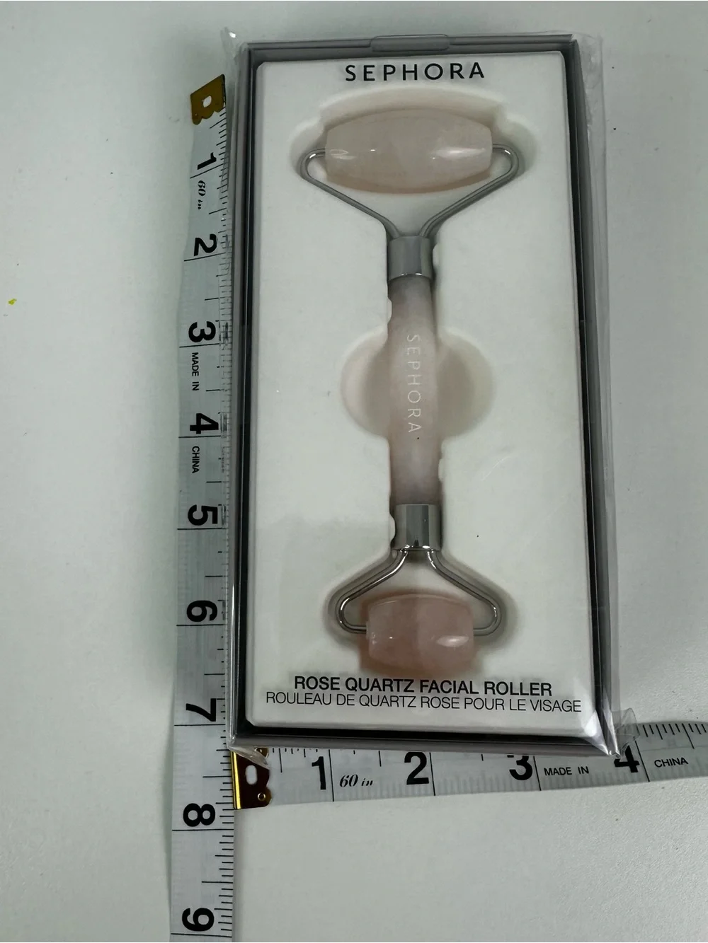 Sephora Rose Quartz Double Ended Facial Roller Pink and Silver